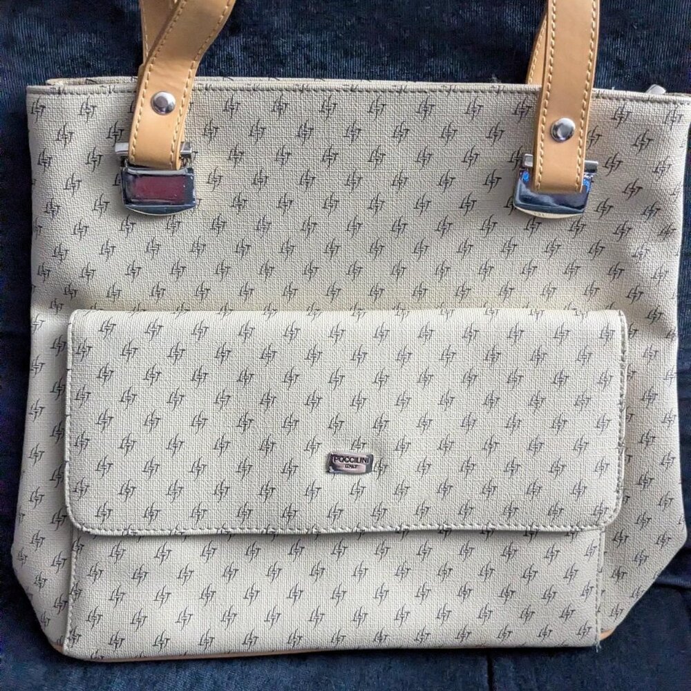 Poccilini Italy Cream & Tan Patterned Bag